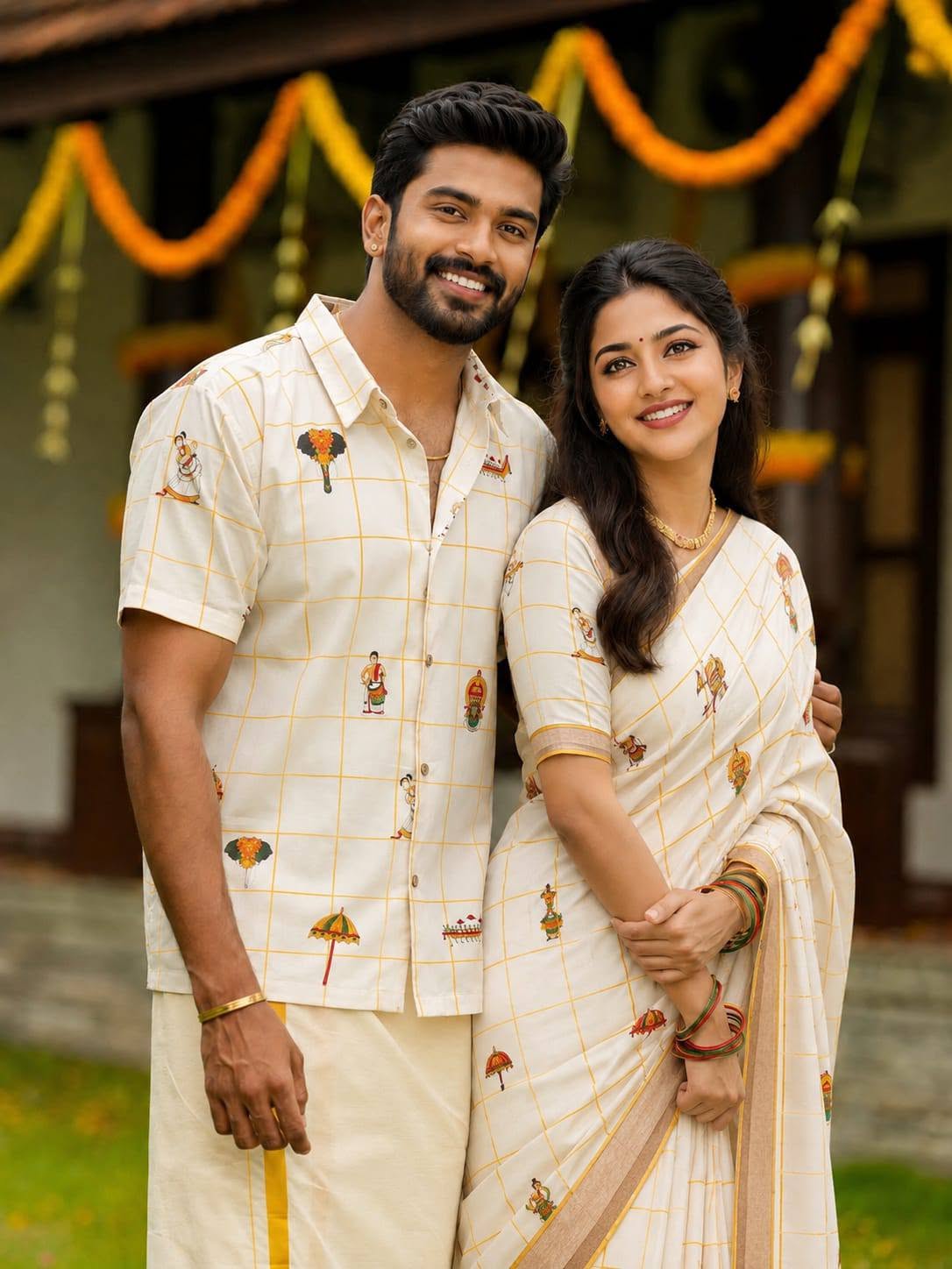 Kerala Onam Icons Shirt and Saree Combo Box