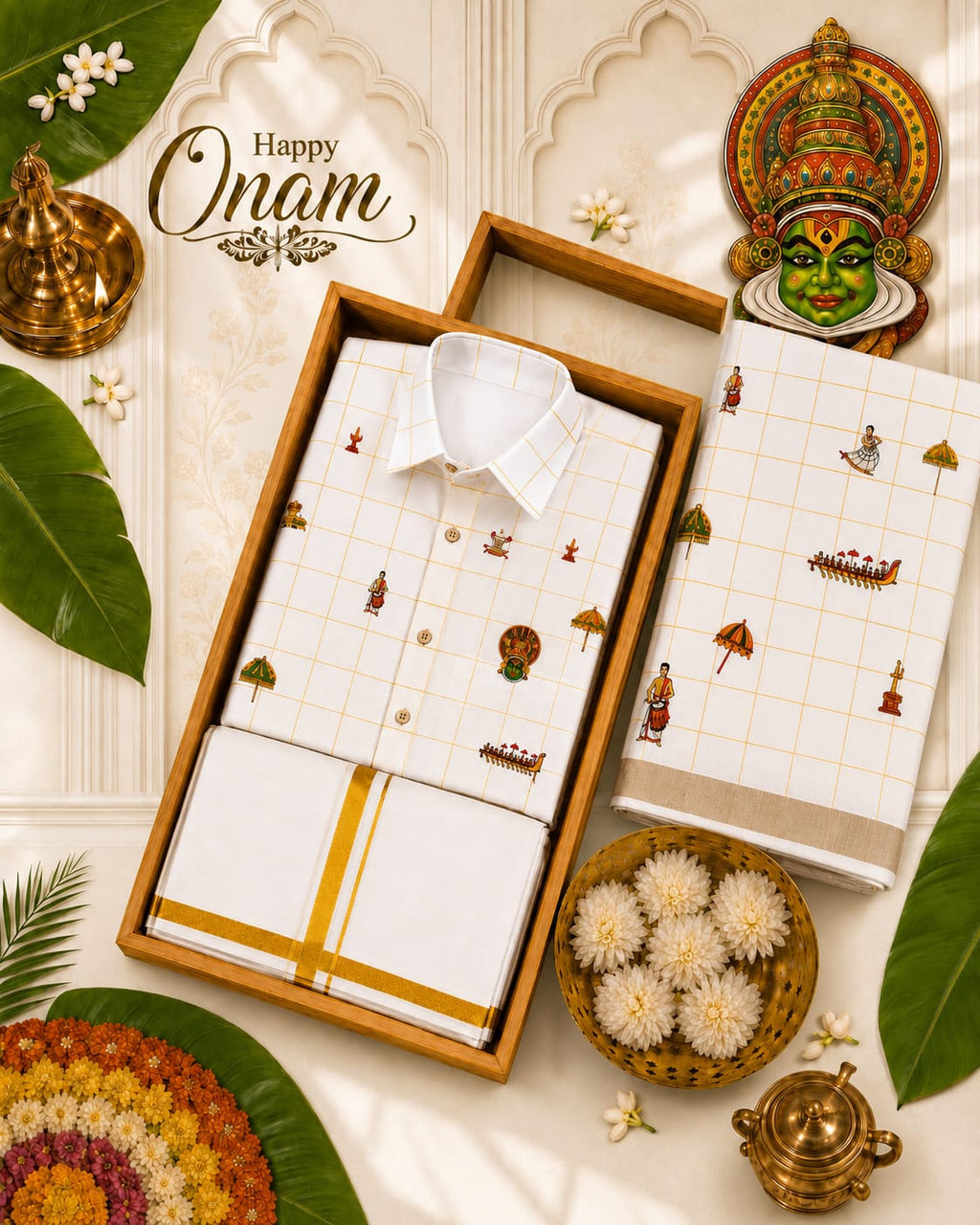 Kerala Onam Icons Shirt and Saree Combo Box