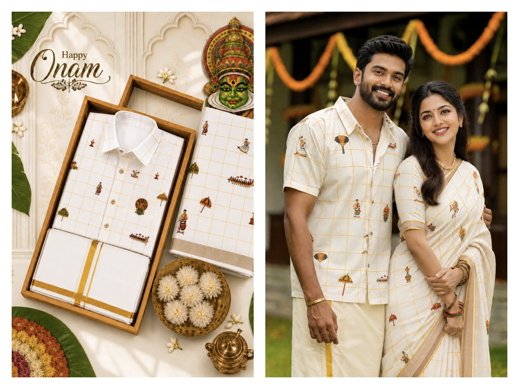 Kerala Onam Icons Shirt and Saree Combo Box
