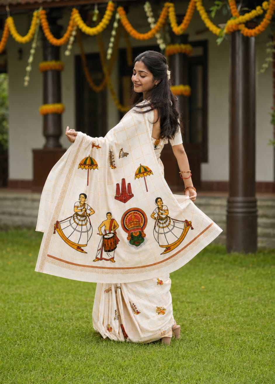 Kerala Onam Icons Shirt and Saree Combo Box