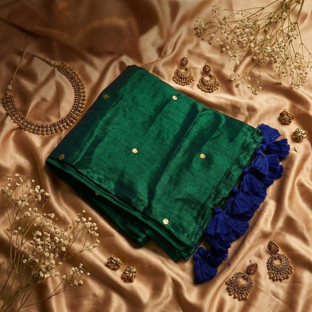 Emerald Green & Navy Blue combination Saree