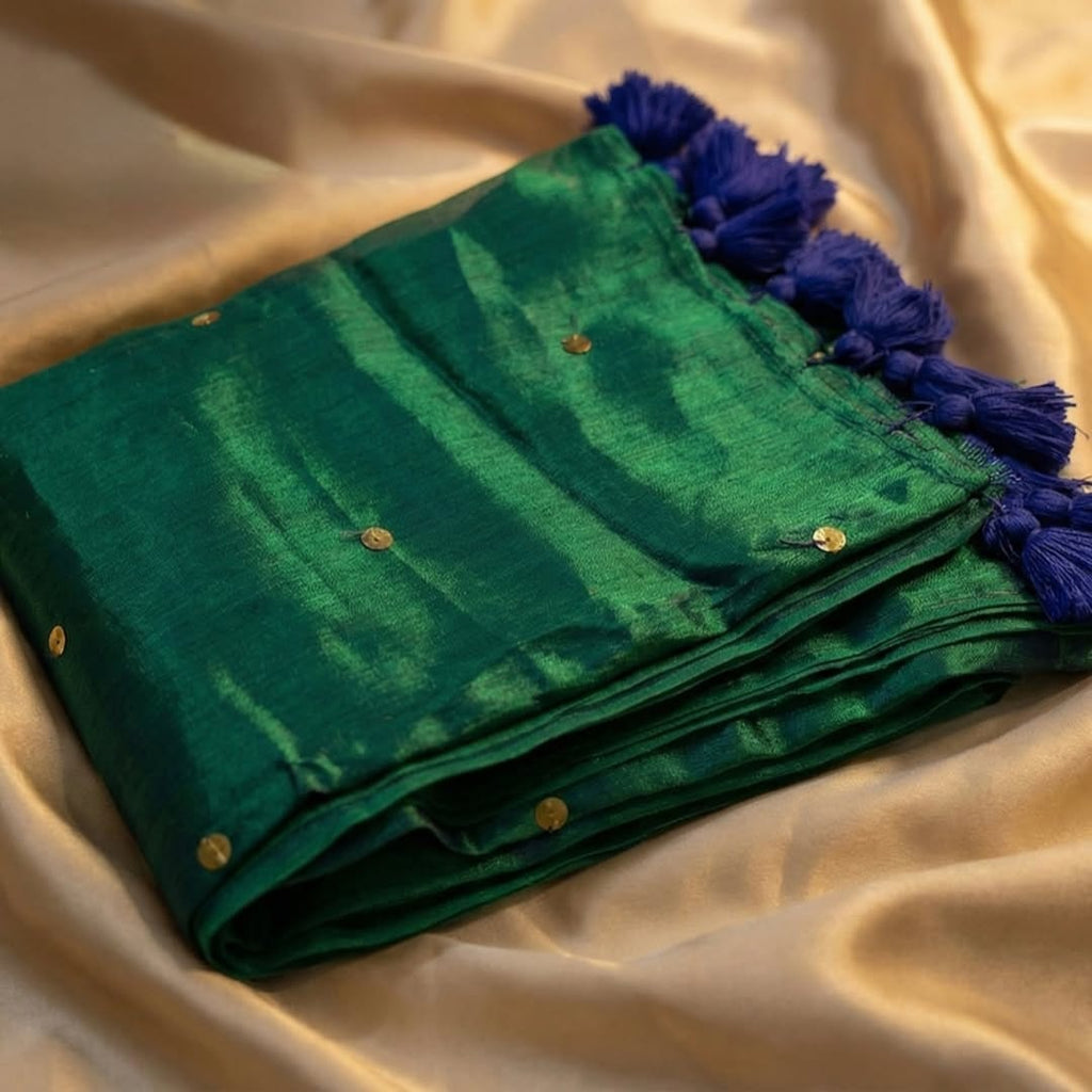Emerald Green & Navy Blue combination Saree