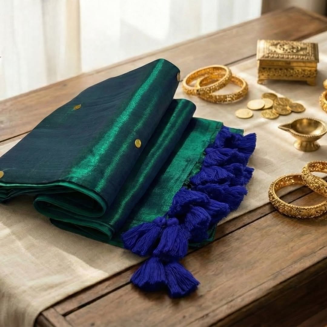 Emerald Green & Navy Blue combination Saree