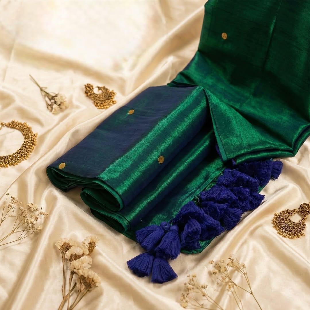 Emerald Green & Navy Blue combination Saree